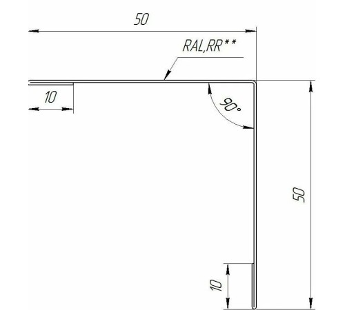 Уголок наружный 50x50x90 гр. (покраска ПО RAL)